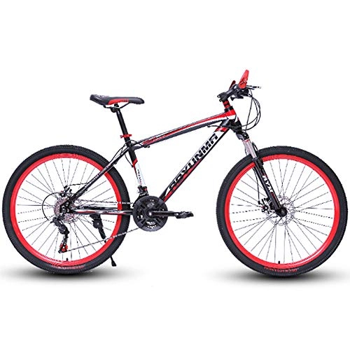 Mountain Bike : HAOYF Mountain Bikes, 24 / 26 Inch 21 / 24 / 27 / 30 Speed Bikes, Hard Tail Mountain Bikes, Men's And Women's Dual Disc Brakes Bicycle High Carbon Steel Off Road Bicycles, Red, 24 Inch 24 Speed
