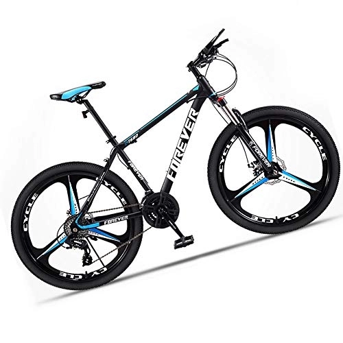 Mountain Bike : Hardtail Mountain Bike for Men and Women, Fork Suspension Gravel Road Bike with Disc Brakes, 3 Spoke Wheel Carbon Steel MTB, Blue, 24 Speed 27.5 Inch