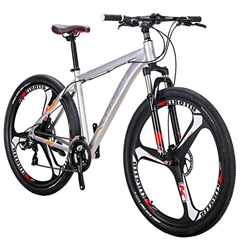 Mountain Bike : Hardtail Mountain Bikes, X9 21 Speed Bike, 29 Inch Wheels Bicycle, 19 Inch Aluminum Frame, UK In Stock (29Inch-K silver)
