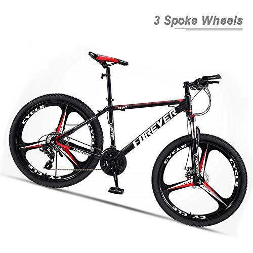Mountain Bike : Hardtail Trail Bike, 3 Spoke Wheel Fork Suspension Adult Mountain Bike, High Carbon Steel Road Bicycle MTB with Disc Brakes, Perfect for Man and Women, Red, 24 Speed 26 Inch