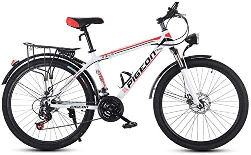 Mountain Bike : HCMNME Mountain Bikes, 24 inch mountain bike adult male and female bicycle speed city light bicycle spoke wheel Alloy frame with Disc Brakes (Color : White Red, Size : 27 speed)