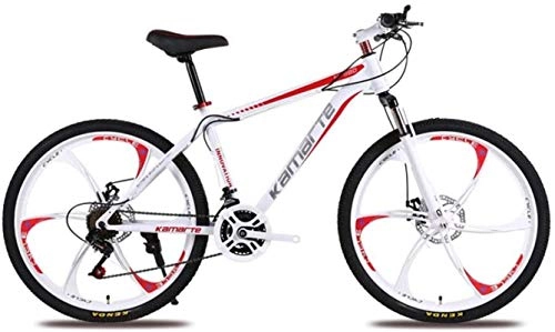 Mountain Bike : HCMNME Mountain Bikes, 24 inch mountain bike adult male and female variable speed bicycle six cutter wheels Alloy frame with Disc Brakes (Color : White Red, Size : 24 speed)