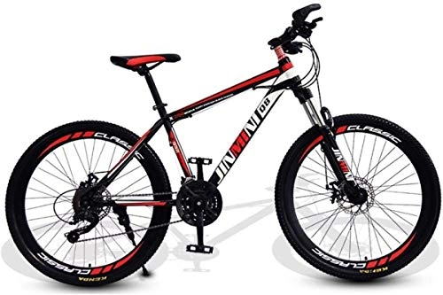 Mountain Bike : HCMNME Mountain Bikes, 24 inch mountain bike adult male and female variable speed travel bicycle spoke wheel Alloy frame with Disc Brakes (Color : Black red, Size : 24 speed)