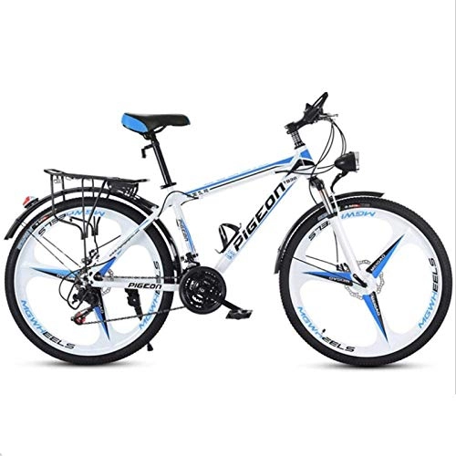 Mountain Bike : HCMNME Mountain Bikes, 24 inch mountain bike adult men's and women's bicycles variable speed city light bicycle integrated wheel Alloy frame with Disc Brakes (Color : White blue, Size : 21 speed)