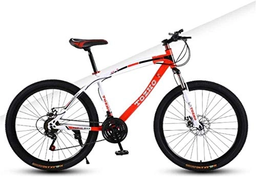 Mountain Bike : HCMNME Mountain Bikes, 24 inch mountain bike adult variable speed damping bicycle off-road dual disc brake spoke wheel bicycle Alloy frame with Disc Brakes (Color : White Red, Size : 21 speed)
