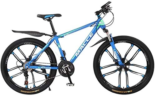 Mountain Bike : HCMNME Mountain Bikes, 24 inch mountain bike bicycle male and female adult variable speed ten-wheel shock-absorbing bicycle Alloy frame with Disc Brakes (Color : Blue, Size : 27 speed)