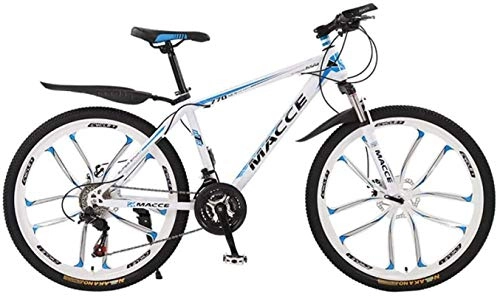 Mountain Bike : HCMNME Mountain Bikes, 24 inch mountain bike bicycle male and female adult variable speed ten-wheel shock-absorbing bicycle Alloy frame with Disc Brakes (Color : White blue, Size : 24 speed)