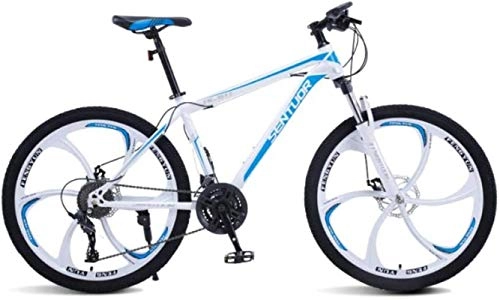 Mountain Bike : HCMNME Mountain Bikes, 24-inch mountain bike, off-road variable speed racing light bicycle six cutter wheels Alloy frame with Disc Brakes (Color : White blue, Size : 21 speed)