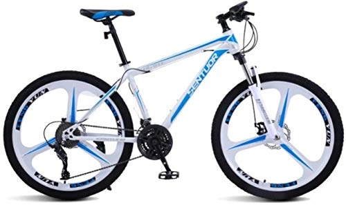 Mountain Bike : HCMNME Mountain Bikes, 24 inch mountain bike off-road variable speed racing light bicycle tri-cutter Alloy frame with Disc Brakes (Color : White blue, Size : 27 speed)