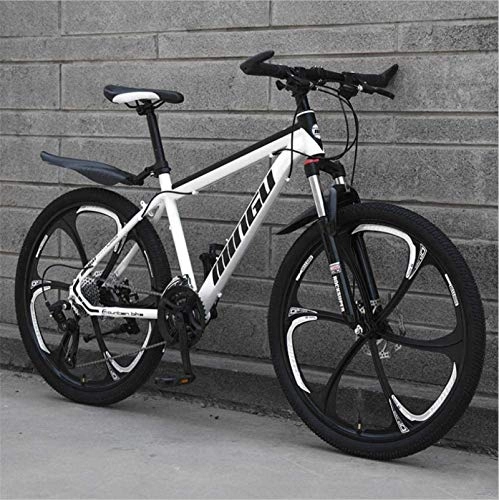 Mountain Bike : HCMNME Mountain Bikes, 24-inch mountain bike variable speed off-road shock-absorbing bicycle light road racing six-wheel Alloy frame with Disc Brakes (Color : White black, Size : 24 speed)