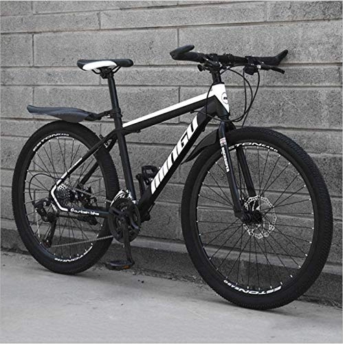Mountain Bike : HCMNME Mountain Bikes, 24 inch mountain bike variable speed off-road shock-absorbing bicycle light road racing spoke wheel Alloy frame with Disc Brakes (Color : Black and white, Size : 24 speed)