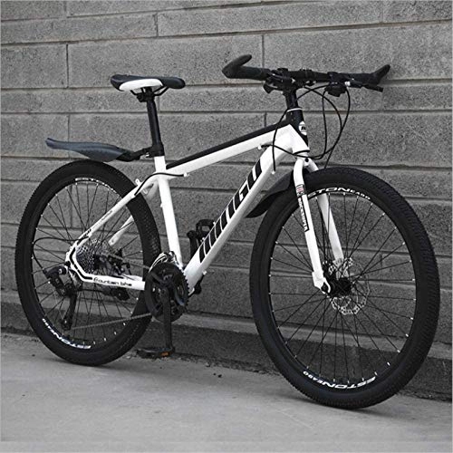 Mountain Bike : HCMNME Mountain Bikes, 24 inch mountain bike variable speed off-road shock-absorbing bicycle light road racing spoke wheel Alloy frame with Disc Brakes (Color : White black, Size : 27 speed)