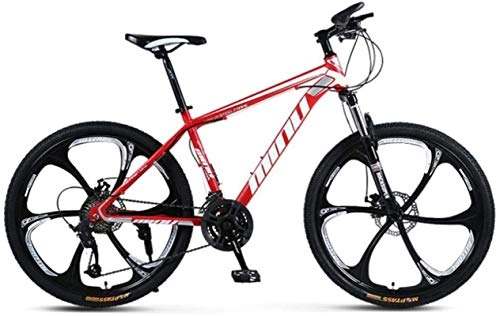 Mountain Bike : HCMNME Mountain Bikes, 26 inch male and female adult variable speed mountain bike racing six-wheel bicycle Alloy frame with Disc Brakes (Color : White Red, Size : 21 speed)