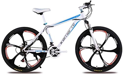 Mountain Bike : HCMNME Mountain Bikes, 26 inch mountain bike adult male and female variable speed bicycle six cutter wheels Alloy frame with Disc Brakes (Color : White blue, Size : 21 speed)