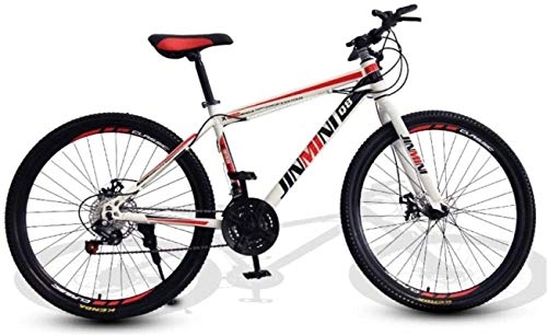 Mountain Bike : HCMNME Mountain Bikes, 26 inch mountain bike adult male and female variable speed travel bicycle spoke wheel Alloy frame with Disc Brakes (Color : White Red, Size : 21 speed)