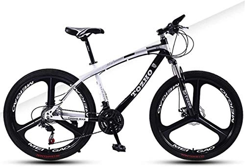 Mountain Bike : HCMNME Mountain Bikes, 26 inch mountain bike adult variable speed damping bicycle off-road double disc brake three-wheeled bicycle Alloy frame with Disc Brakes (Color : White black, Size : 21 speed)
