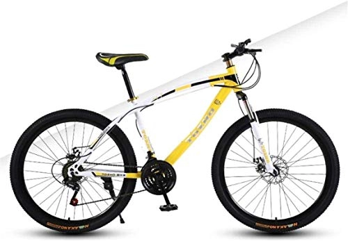 Mountain Bike : HCMNME Mountain Bikes, 26 inch mountain bike adult variable speed damping bicycle off-road dual disc brake spoke wheel bicycle Alloy frame with Disc Brakes (Color : White yellow, Size : 21 speed)