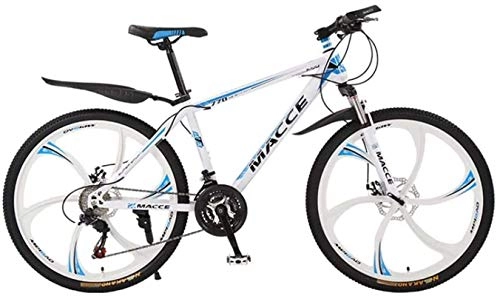 Mountain Bike : HCMNME Mountain Bikes, 26 inch mountain bike bicycle male and female adult variable speed six-wheel shock-absorbing bicycle Alloy frame with Disc Brakes (Color : White blue, Size : 27 speed)