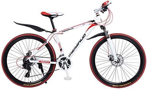 Mountain Bike : HCMNME Mountain Bikes, 26 inch mountain bike bicycle male and female variable speed city aluminum alloy bicycle spoke wheel Alloy frame with Disc Brakes (Color : White Red, Size : 27 speed)