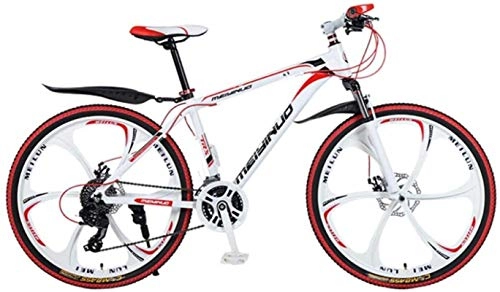 Mountain Bike : HCMNME Mountain Bikes, 26 inch mountain bike bicycle male and female variable speed city aluminum alloy six-cutter wheel Alloy frame with Disc Brakes (Color : White Red, Size : 21 speed)