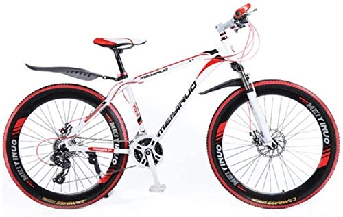 Mountain Bike : HCMNME Mountain Bikes, 26 inch mountain bike bicycle male and female variable speed urban aluminum alloy bicycle 40 cutter wheels Alloy frame with Disc Brakes (Color : White Red, Size : 24 speed)