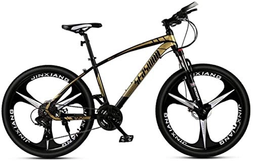 Mountain Bike : HCMNME Mountain Bikes, 26 inch mountain bike male and female adult ultralight racing light bicycle tri-cutter Alloy frame with Disc Brakes (Color : Black gold, Size : 27 speed)