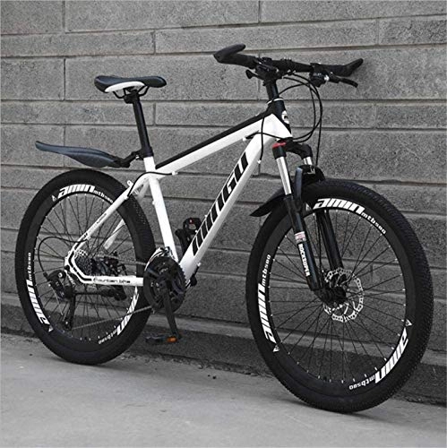 Mountain Bike : HCMNME Mountain Bikes, 26 inch mountain bike variable speed off-road shock-absorbing bicycle light road racing 40 cutter wheels Alloy frame with Disc Brakes (Color : White black, Size : 30 speed)