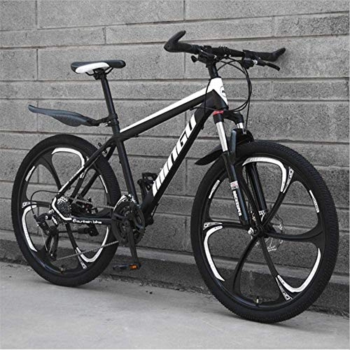 Mountain Bike : HCMNME Mountain Bikes, 26 inch mountain bike variable speed off-road shock-absorbing bicycle light road racing six-wheel Alloy frame with Disc Brakes (Color : Black and white, Size : 24 speed)