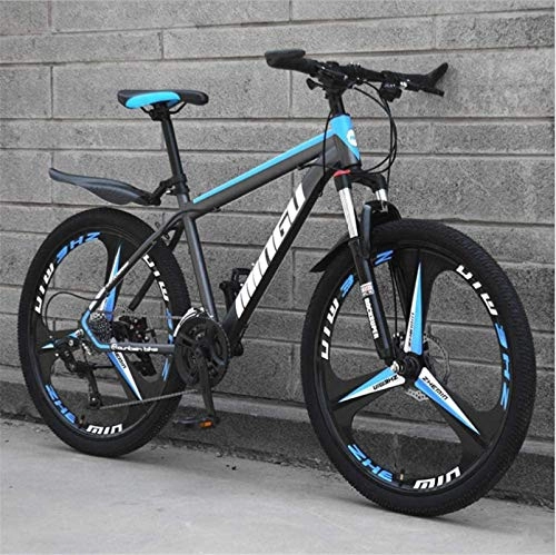 Mountain Bike : HCMNME Mountain Bikes, 26 inch mountain bike variable speed off-road shock-absorbing bicycle light road racing three-wheel Alloy frame with Disc Brakes (Color : Black blue, Size : 24 speed)