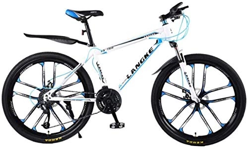 Mountain Bike : HCMNME Mountain Bikes, 26 inch mountain bike variable speed ten-wheel bicycle for men and women Alloy frame with Disc Brakes (Color : White blue, Size : 24 speed)