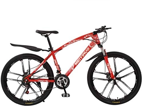 Mountain Bike : HCMNME Mountain Bikes, Mountain bike bicycle 26 inch disc brake adult bicycle ten cutter wheels Alloy frame with Disc Brakes (Color : Red, Size : 21 speed)