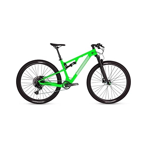 Mountain Bike : HESNDzxc Bicycles for Adults Bicycle Full Suspension Carbon Fiber Mountain Bike Disc Brake Cross Country Mountain Bike (Color : Green, Size : Medium)
