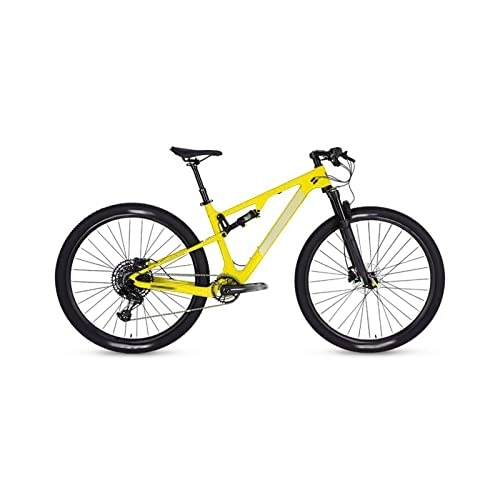 Mountain Bike : HESNDzxc Bicycles for Adults Bicycle Full Suspension Carbon Fiber Mountain Bike Disc Brake Cross Country Mountain Bike (Color : Yellow, Size : Medium)