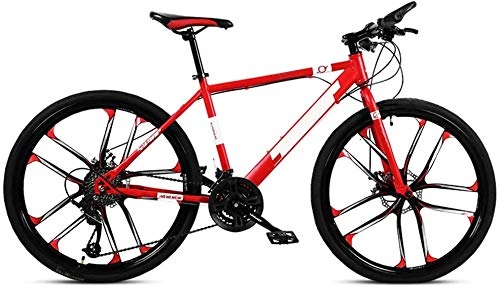 Mountain Bike : HFM 26 Inch Mountain Bikes, Dual Disc Brake Hardtail Mountain Bike, Bicycle Adjustable Seat, High-carbon Steel Frame, 10 Spoke, Red, 30 Speed