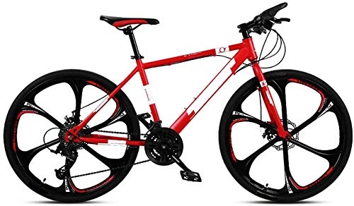Mountain Bike : HFM 26 Inch Mountain Bikes, Dual Disc Brake Hardtail Mountain Bike, Bicycle Adjustable Seat, High-carbon Steel Frame, 6 Spoke, Red, 27 Speed