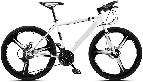 Mountain Bike : HFM 26 Inch Mountain Bikes, Men's Dual Disc Brake Hardtail Mountain Bike, Bicycle Adjustable Seat, High-carbon Steel Frame, 3 Spoke, White, 21 Speed