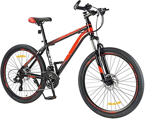 Mountain Bike : HFM Mountain Bike Hardtail with 26 Inch Wheels, Lightweight Aluminum Frame MTB Bicycle with Disc Brakes, Adult Bike for Men with 100mm Travel Front Suspension Fork, Red