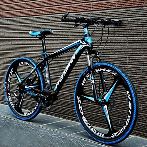 Mountain Bike : High carbon steel hard tail mountain bike bike, 24 / 26 inch dual disc brakes for men and women adult cross-country cycling-Black blue 3 knife one wheel_27 speed-24 inches