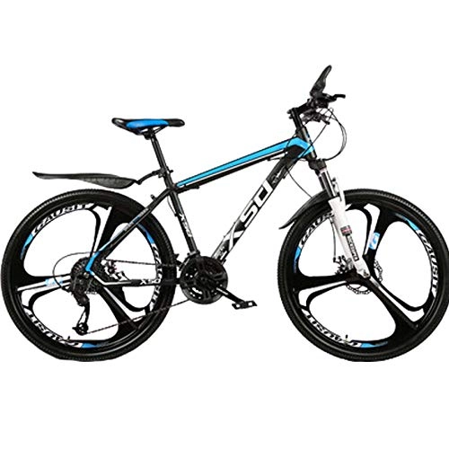 Mountain Bike : High-Carbon Steel Mountain Bike, 26 Inch-21 / 24 / 27 Speed Hardtail MTB Bike, Front Suspension, Disc Brakes, 3 Cutter Wheels, Trail Bicycle, Black Blue, 26In 24Speed