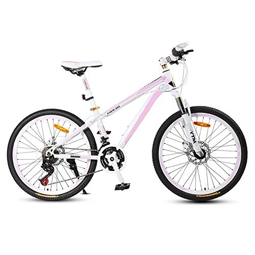 Mountain Bike : HLMIN Folding Mountain Bike 24 Speed / 27 Speed Full Suspension Bicycle 26 Inch Off-road Racing2 Colour (Color : White+pink, Size : 24Speed)