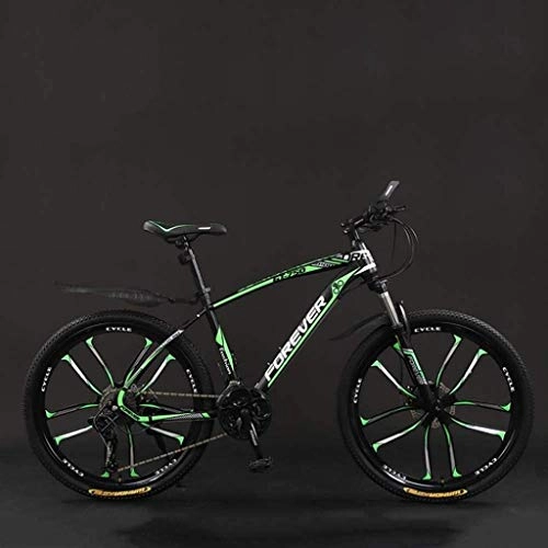 Mountain Bike : HongLianRiven BMX Bicycle, 24 Inch 21 / 24 / 27 / 30 Speed Mountain Bikes, Hard Tail Mountain Bicycle, Lightweight Bicycle With Adjustable Seat, Double Disc Brake 7-2 (Color : Black green, Size : 27 Speed)