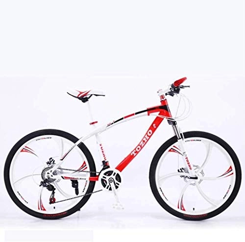 Mountain Bike : HongLianRiven BMX Bicycle, 26 Inch Mountain Bikes, High-Carbon Steel Soft Tail Bike, Double Disc Brake, Adult Student Variable Speed Bike 6-11 (Color : White red, Size : 27 Speed)