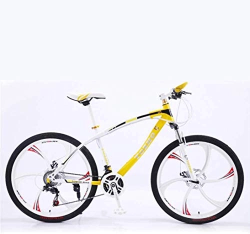 Mountain Bike : HongLianRiven BMX Bicycle, 26 Inch Mountain Bikes, High-Carbon Steel Soft Tail Bike, Double Disc Brake, Adult Student Variable Speed Bike 7-2 (Color : White yellow, Size : 24 Speed)
