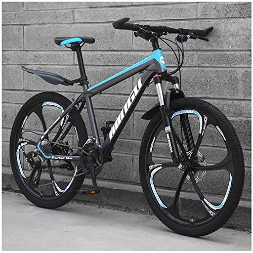 Mountain Bike : HQQ 26 Inch Men's Mountain Bikes, High-carbon Steel Hardtail Mountain Bike, Mountain Bicycle with Front Suspension Adjustable Seat (Color : 24 Speed, Size : Cyan 6 Spoke)