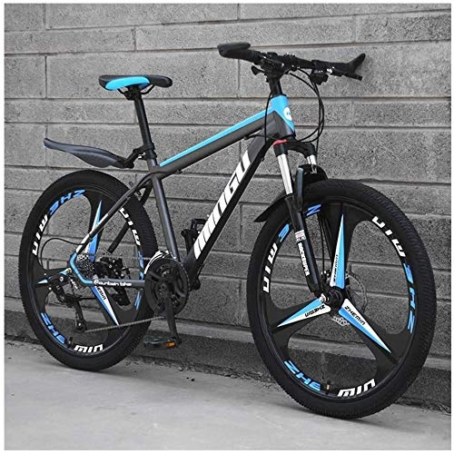 Mountain Bike : HQQ 26 Inch Men's Mountain Bikes, High-carbon Steel Hardtail Mountain Bike, Mountain Bicycle with Front Suspension Adjustable Seat (Color : 27 Speed, Size : Cyan 3 Spoke)