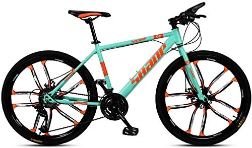 Mountain Bike : Hu 24 Inch Mountain Bikes, Dual Disc Brake Hardtail Mountain Bike, Mens Women High-carbon Steel All Terrain Alpine Bicycle (Color : 30 Speed, Size : Blue 10 Spoke)