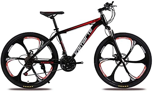 Mountain Bike : HUAQINEI Mountain Bikes, 24 inch mountain bike adult male and female variable speed bicycle six wheels Alloy frame with Disc Brakes (Color : Black red, Size : 24 speed)