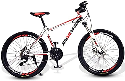 Mountain Bike : HUAQINEI Mountain Bikes, 24 inch mountain bike adult men and women variable speed mobility bicycle 40 wheels Alloy frame with Disc Brakes (Color : White Red, Size : 27 speed)