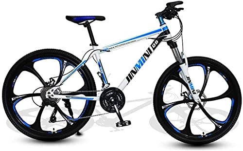 Mountain Bike : HUAQINEI Mountain Bikes, 24 inch mountain bike adult men and women variable speed transportation bicycle six wheels Alloy frame with Disc Brakes (Color : White blue, Size : 21 speed)