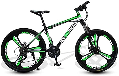 Mountain Bike : HUAQINEI Mountain Bikes, 24 inch mountain bike adult men and women variable speed transportation bicycle three-knife wheel Alloy frame with Disc Brakes (Color : Dark green, Size : 21 speed)